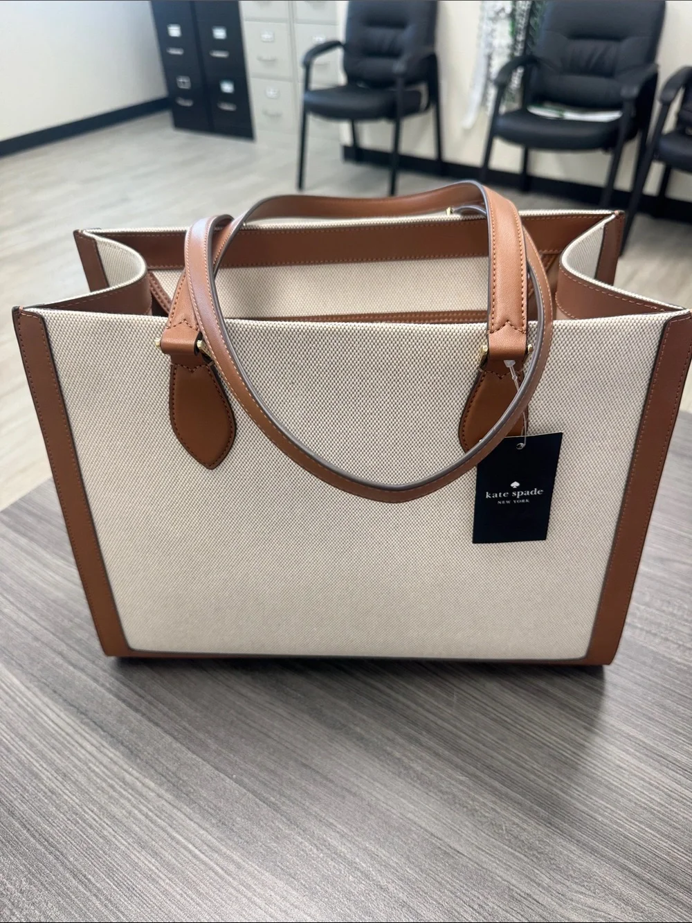 Kate Spade New York Canvas Tote Bag in Beige NWT